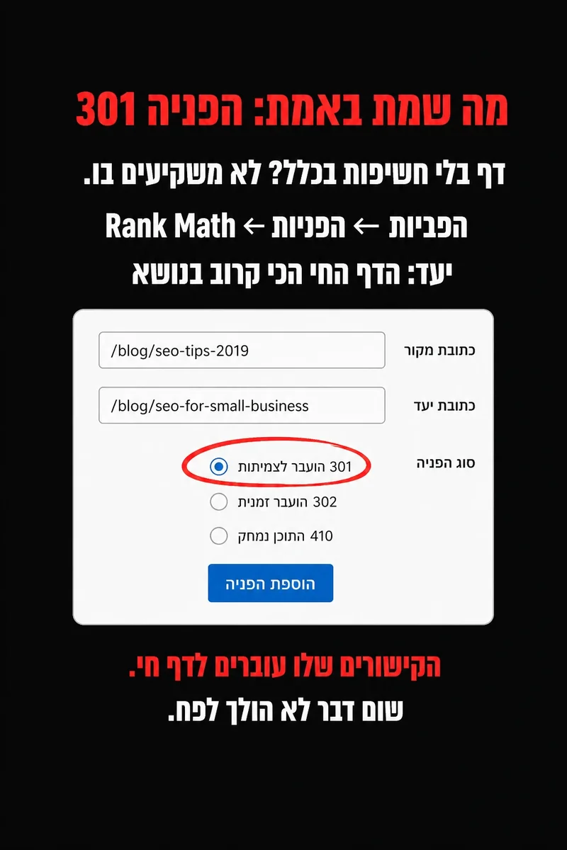 הגדרת הפניית 301 בוורדפרס מדף מת בלי חשיפות לדף החי הכי קרוב בנושא
